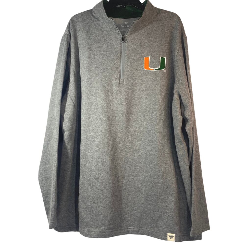 Fanatics University of Miami Hurricanes Gray 1/4 Zip Pullover Men 2XL